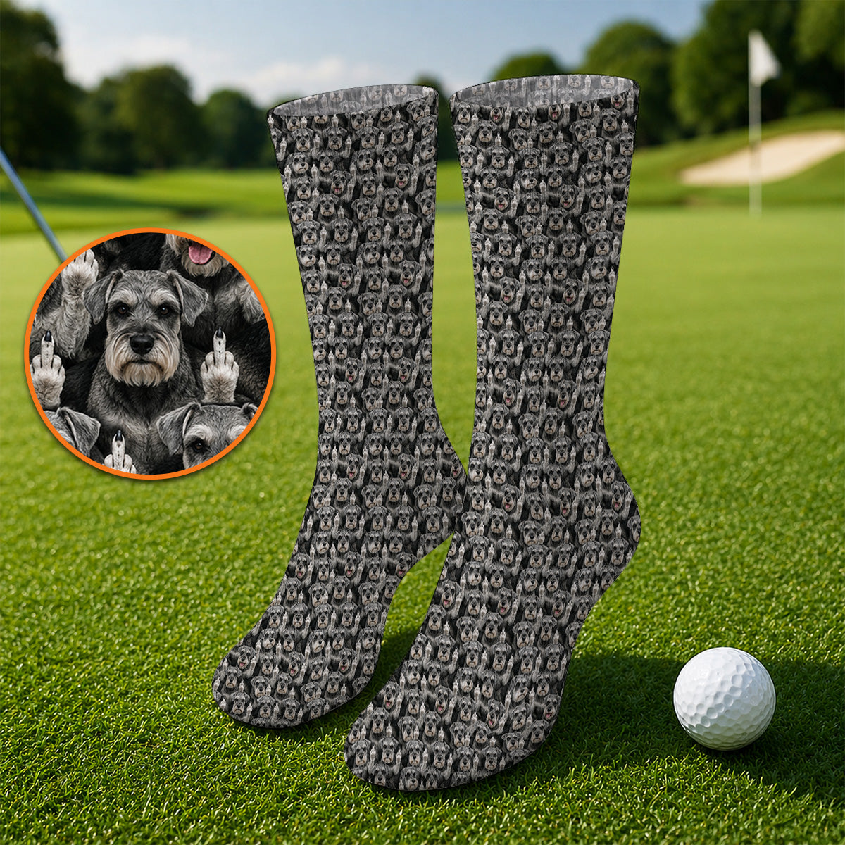 Miniature Schnauzer Middle Finger Golf Socks, Funny Mini Schnauzer Pattern Golf Sock, Golf Gift For Golfer
