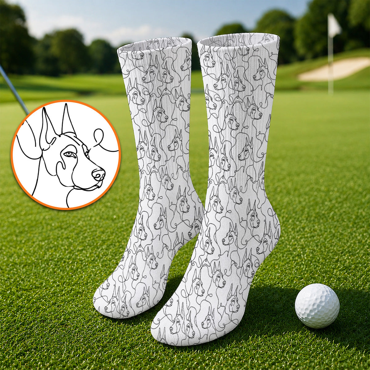 Doberman Line Art Golf Socks, Minimalist Doberman Pattern Golf Sock, Dog Lover Golf Gift