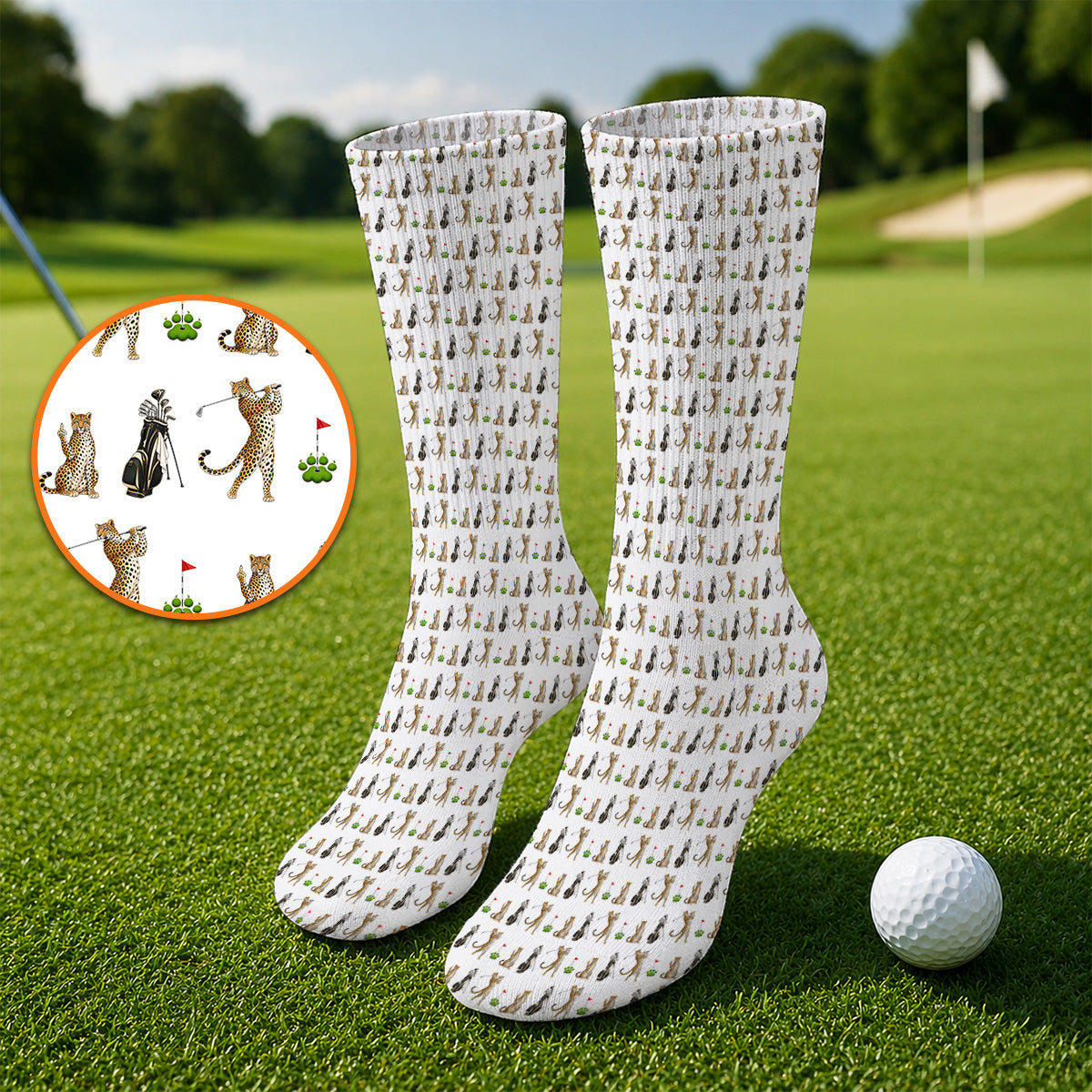 Leopard Pattern Golf Socks, Funny Pattern Golf Sock, Golf Gift For Golfers