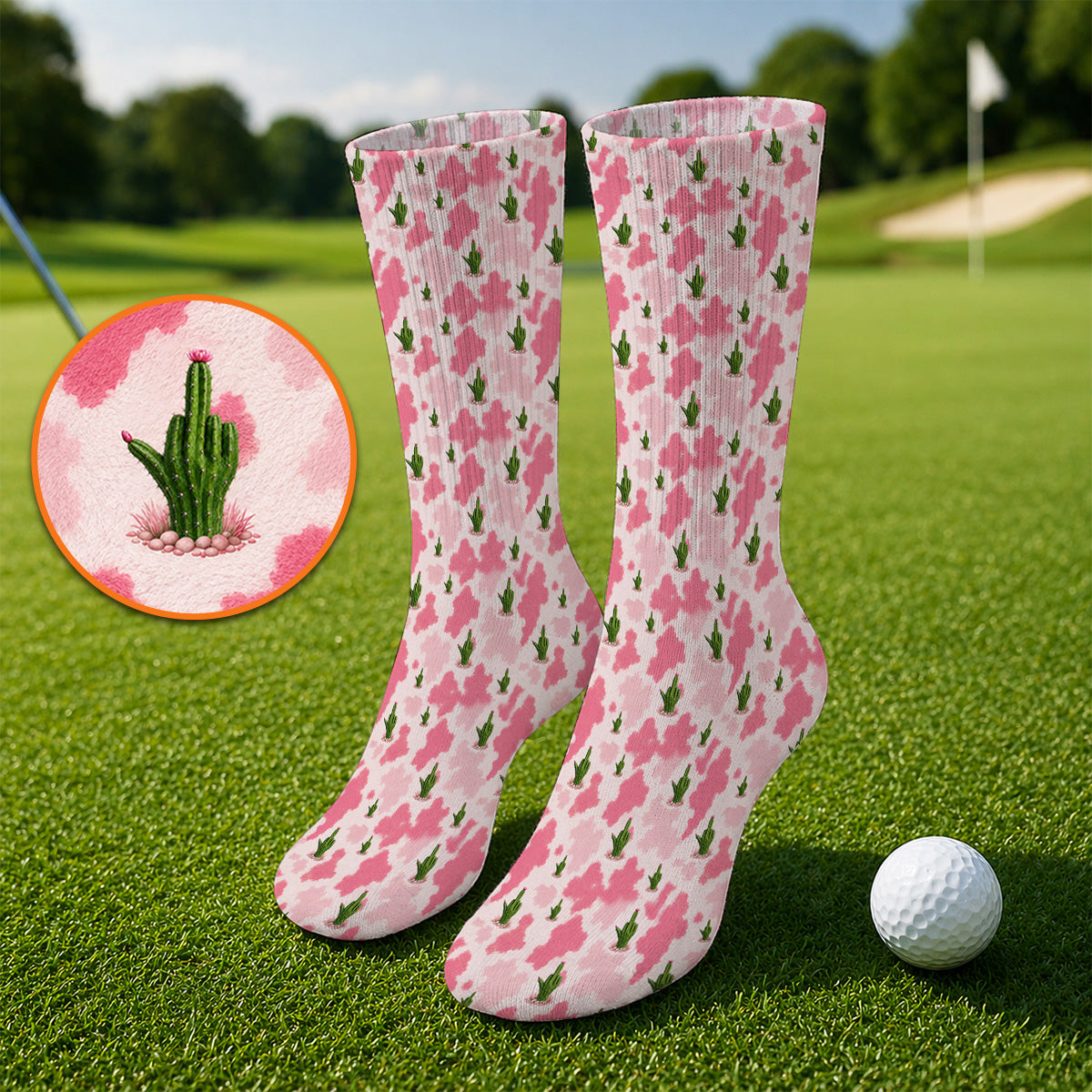 Funny Cowgirl Cactus Golf Socks, Pink Western Pattern Golf Sock, Cute Cowgirl Golf Gift For Golfers