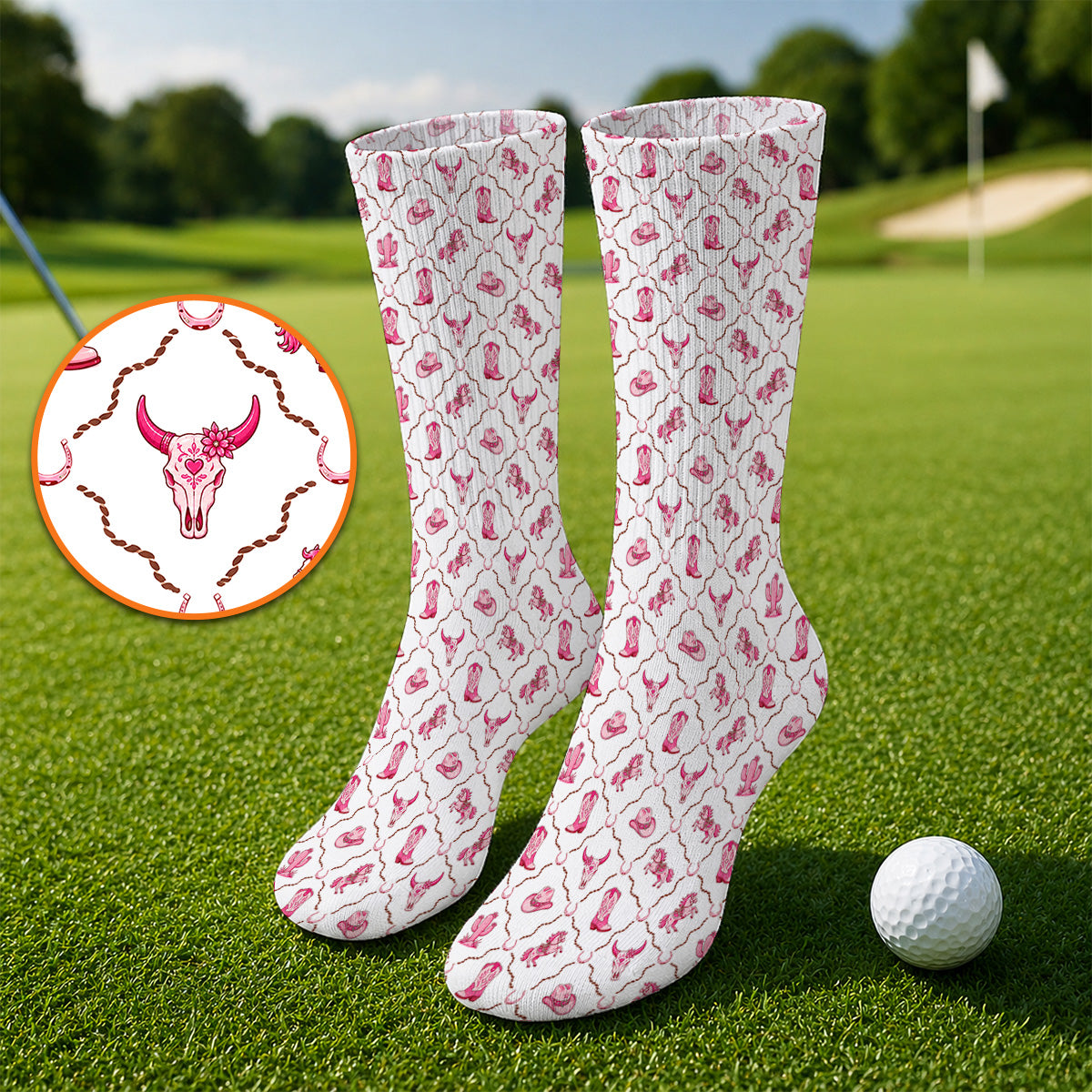 Pink Cowgirl Golf Socks, Western Rodeo Pattern Golf Sock, Funny Golf Gift For Golfers