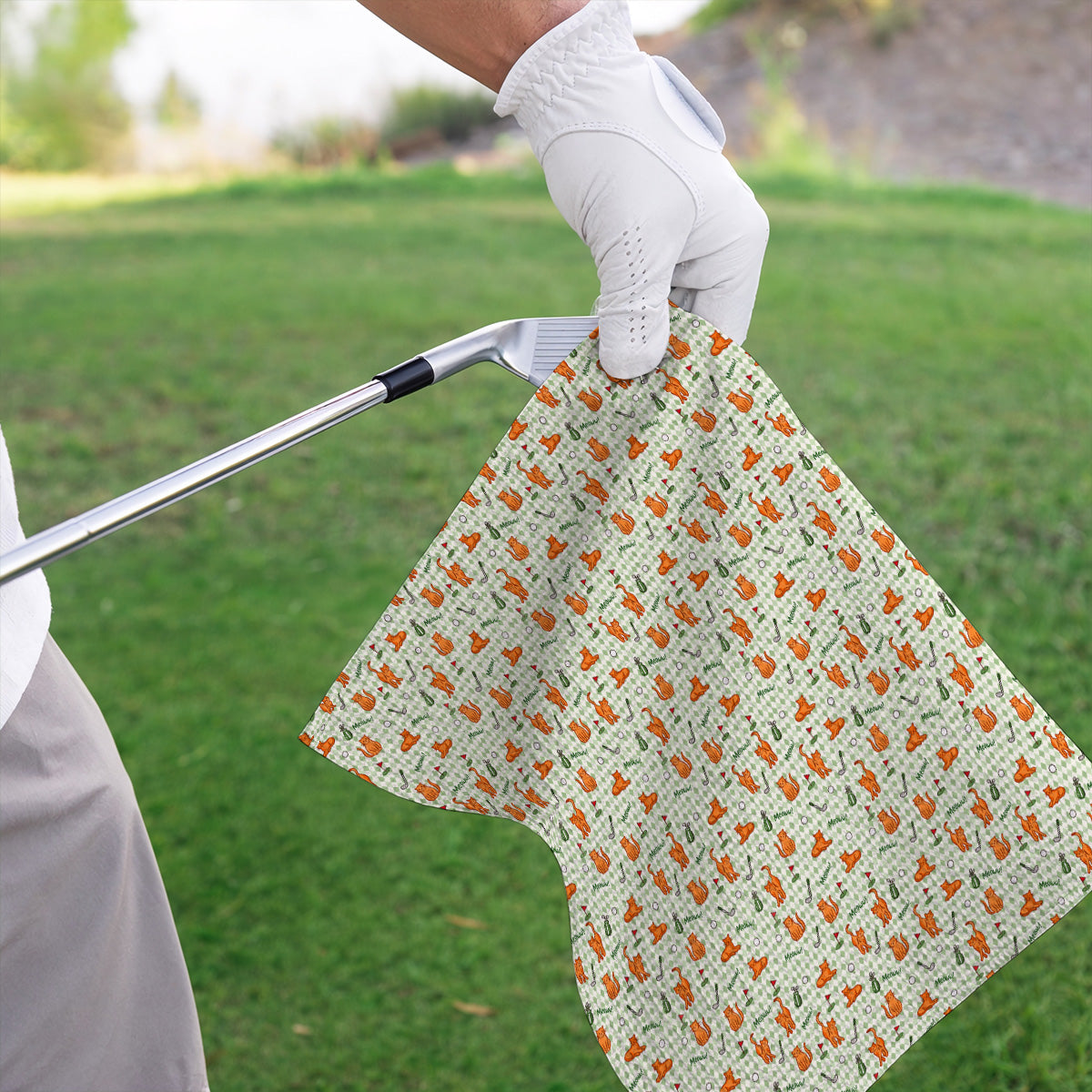 Cute Orange Cat Golf Towels, Meow Cat And Golf Pattern Towel, Funny Cat Golf Gift For Golfer