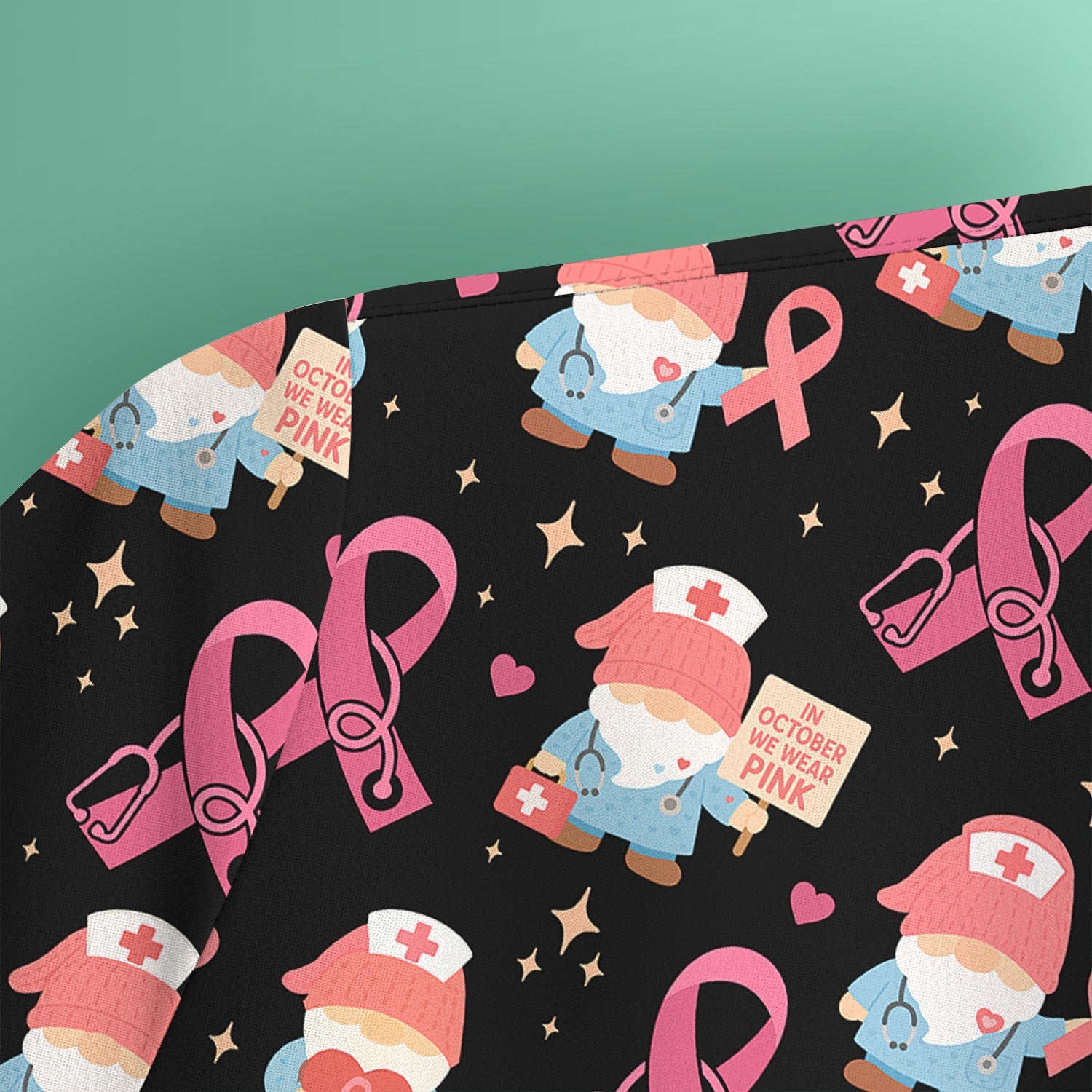 Pink Ribbon Nurse Shirt for Women - Cute Breast Cancer Awareness Gnome - Gift for Healthcare Workers RN LPN