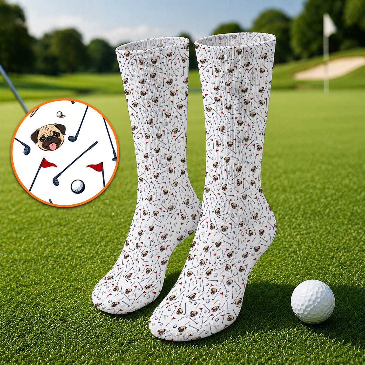 Pug Pattern Golf Socks, Pug Golf Sock For Dog Lovers, Crazy Golf Gift For Golfers