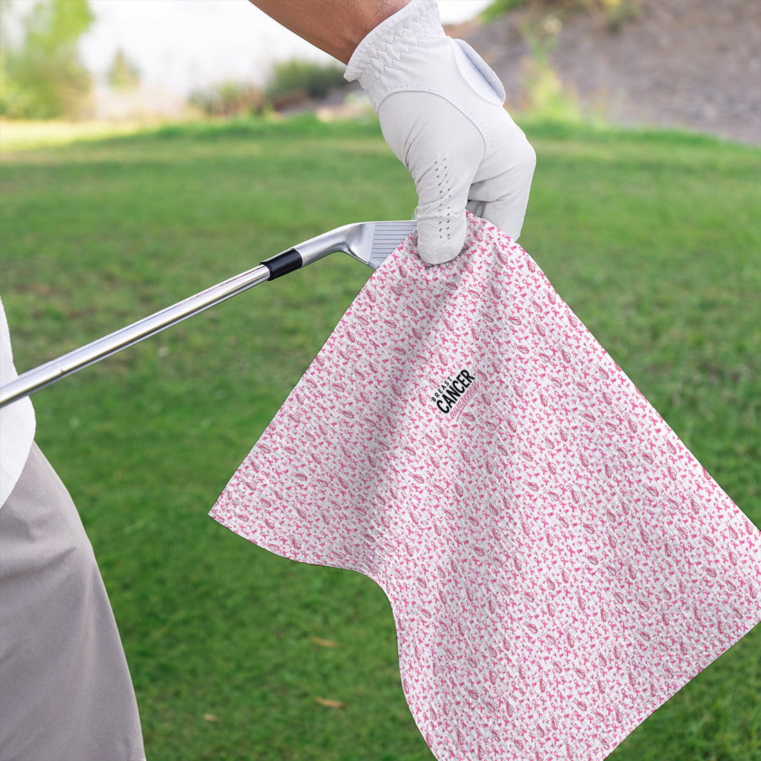 Breast Cancer Awareness Golf Towels, Pink Ribbon Golf Bag Pattern Towel, October Golf Gift for Golfer