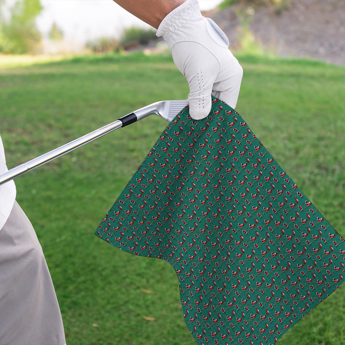 Christmas French BullDog Pattern Golf Towels, Funny Santa French BullDog Holiday Golf Towel, Xmas Golf Gift For Golfers