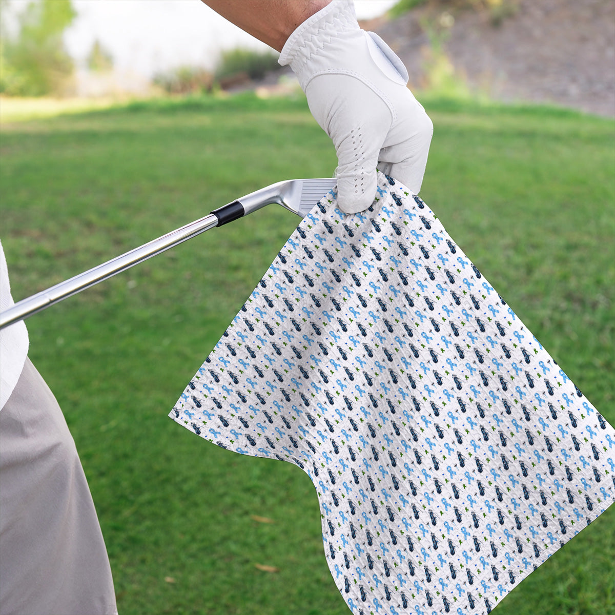 Prostate Cancer Awareness Golf Towels, Blue Ribbon Golf Pattern Towel, Prostate Cancer Support Gift for Golfers