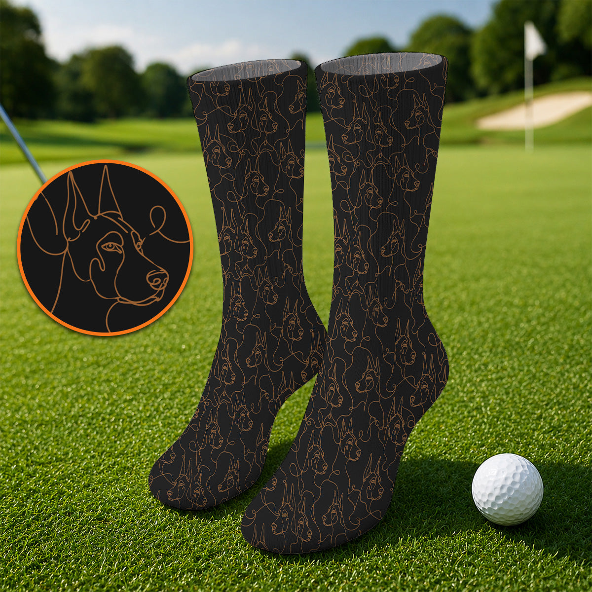 Doberman Line Art Golf Socks, Minimalist Doberman Pattern Golf Sock, Dog Lover Golf Gift