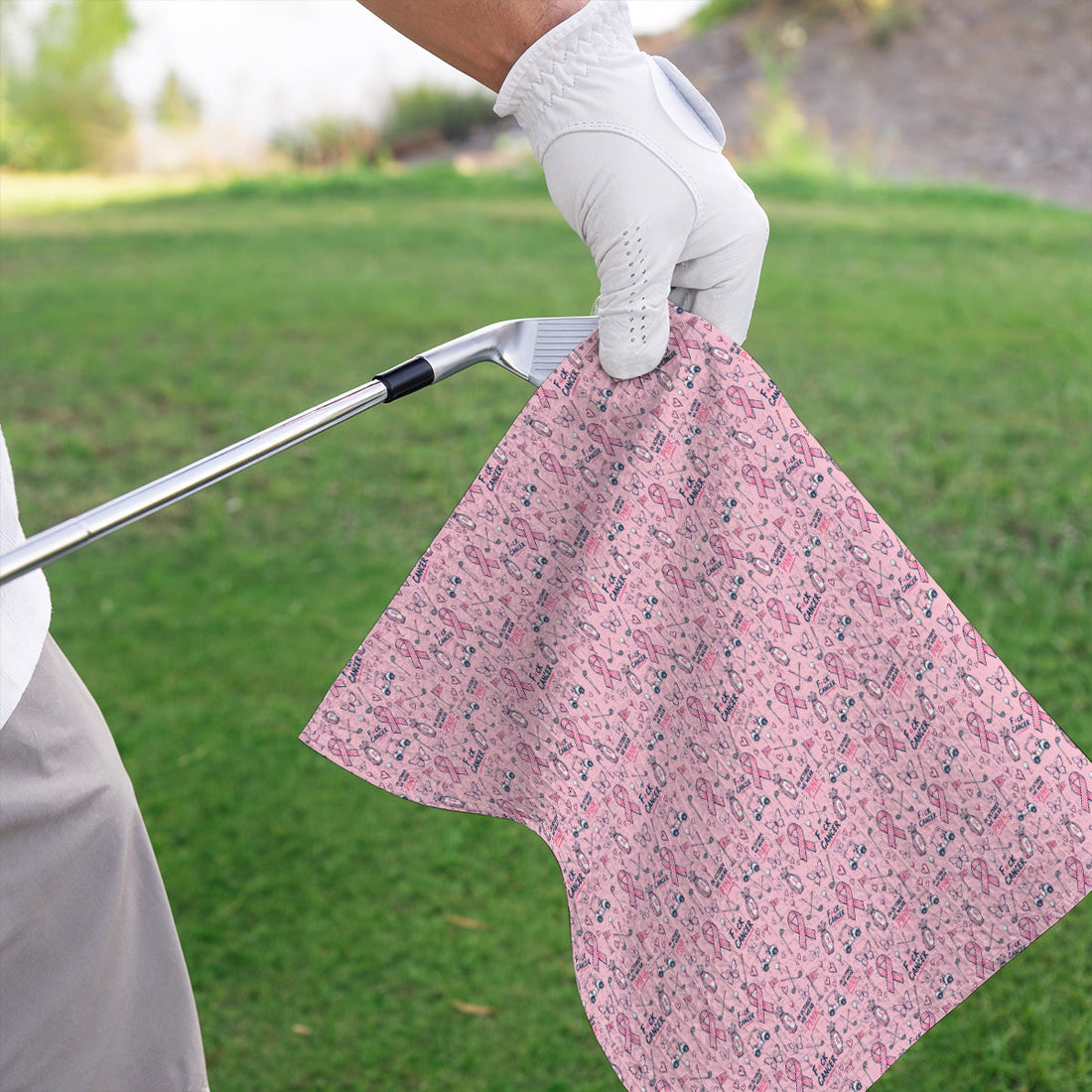 Fight Cancer Golf Towels, Pink Ribbon Golf Cart Pattern Towel, Breast Cancer Awareness Gift for Golfers