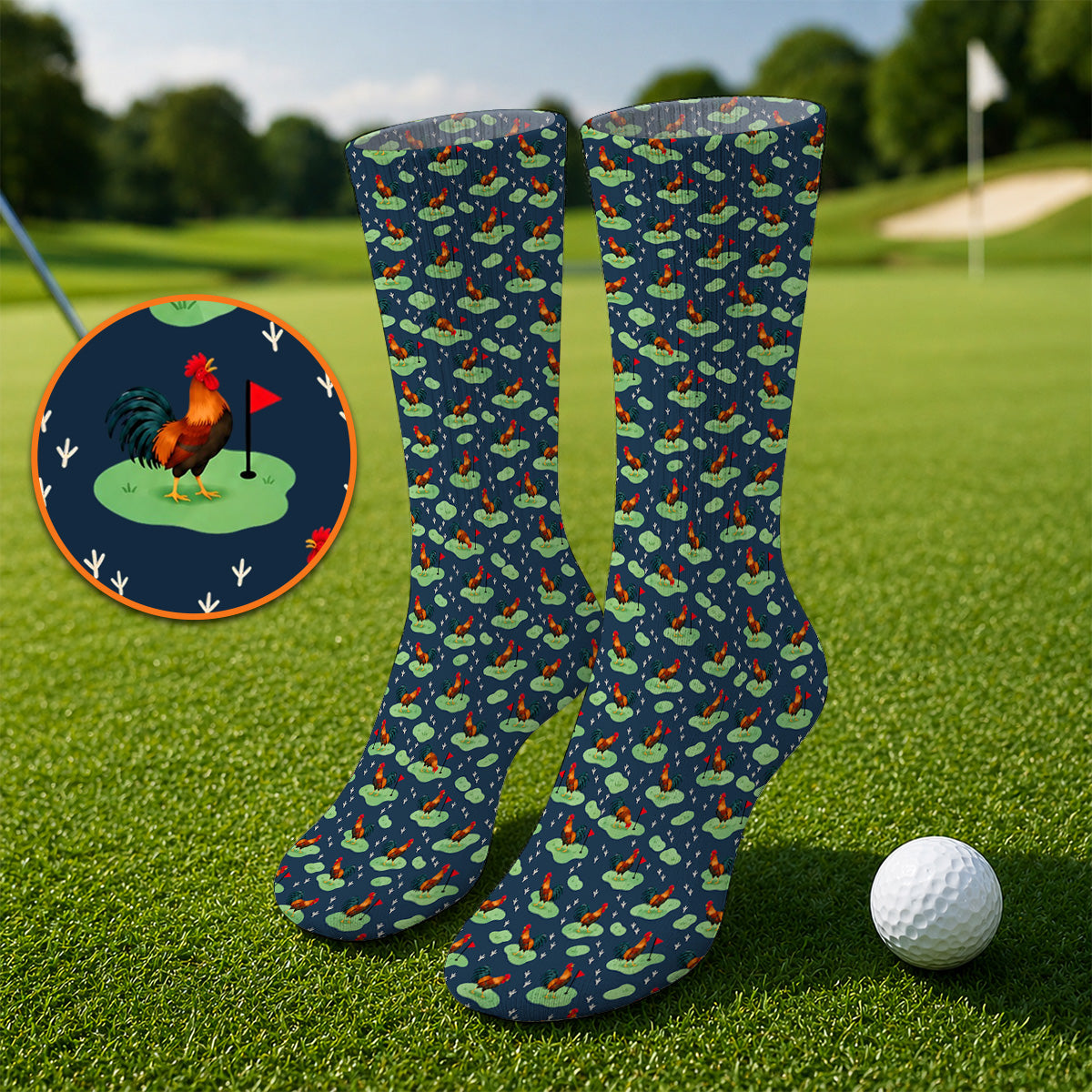 Crazy Rooster Golf Socks, Rooster Pattern Golf Sock For Chicken Lovers, Golf Gift For Golfers
