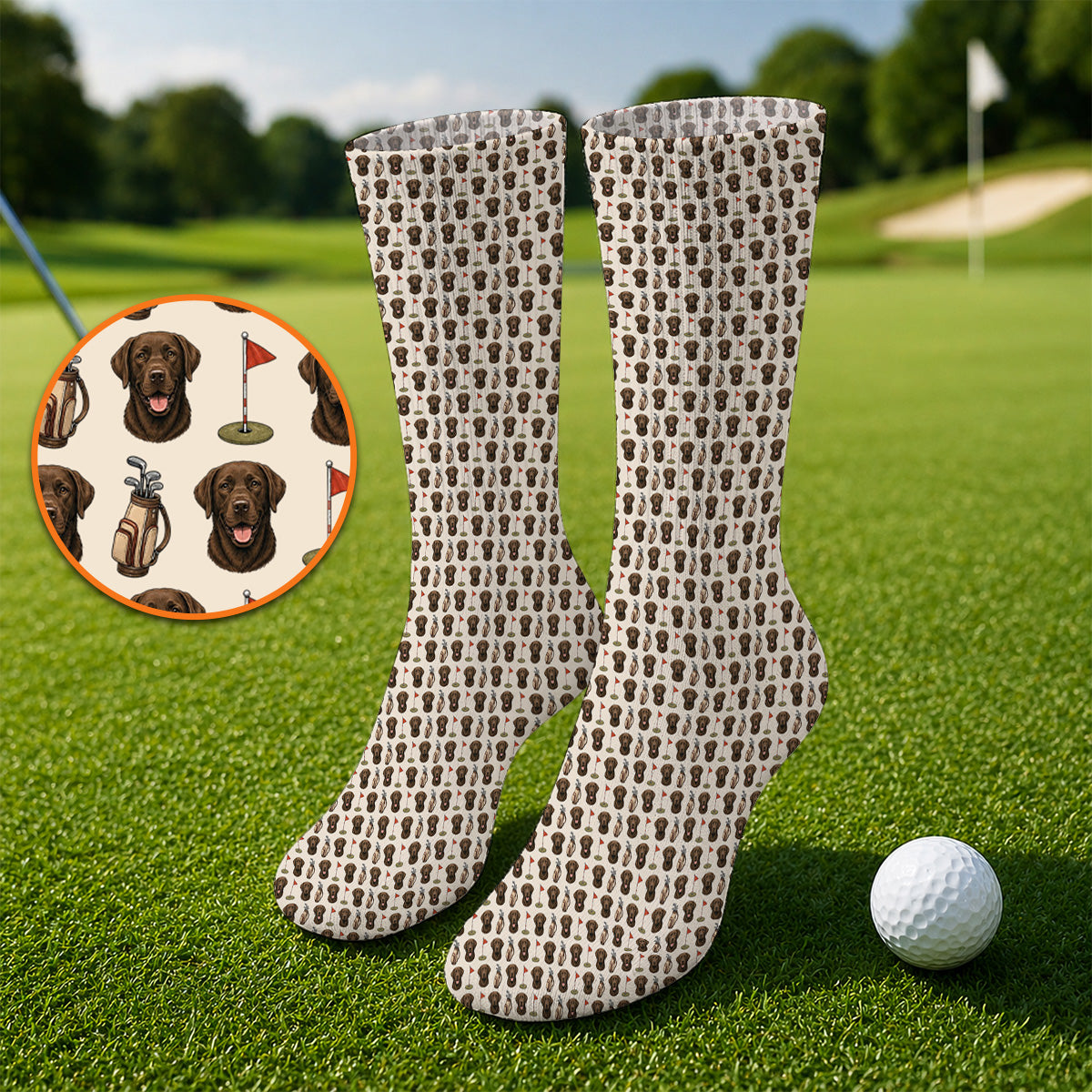Chocolate Labrador Retriever Golf Sock, Funny Chocolate Lab Pattern Golf Socks, Dog Lover Golf Shirt