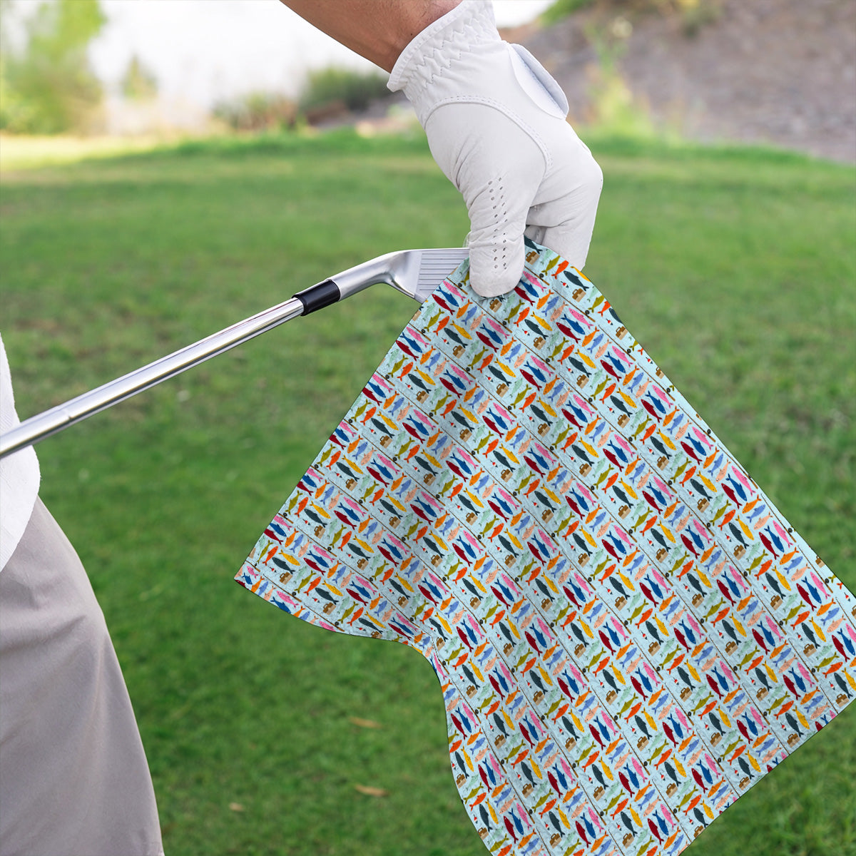 Colorful Fish Pattern Golf Towels, Fishing Rod Pattern Golf Towel, Crazy Golf Gift For Anglers and Fishermen