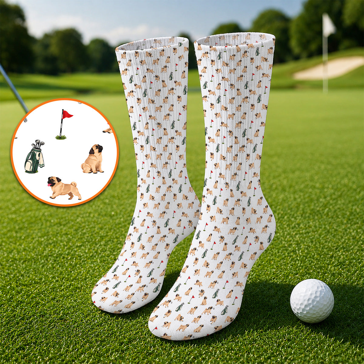 For Dog Lovers Crazy Pug Golf Socks, Pug Pattern Golf Sock, Golf Gift For Golfers
