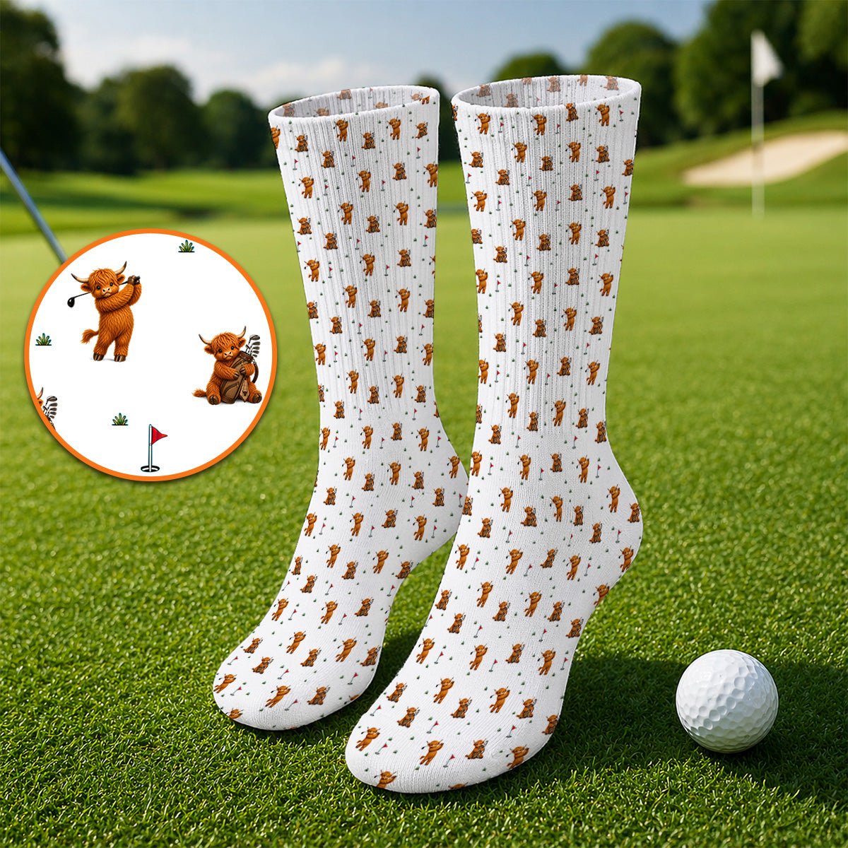 Highland Cow Swing Socks, Highland Cow Golfer Sock, Crazy Golf Gift For Golfer