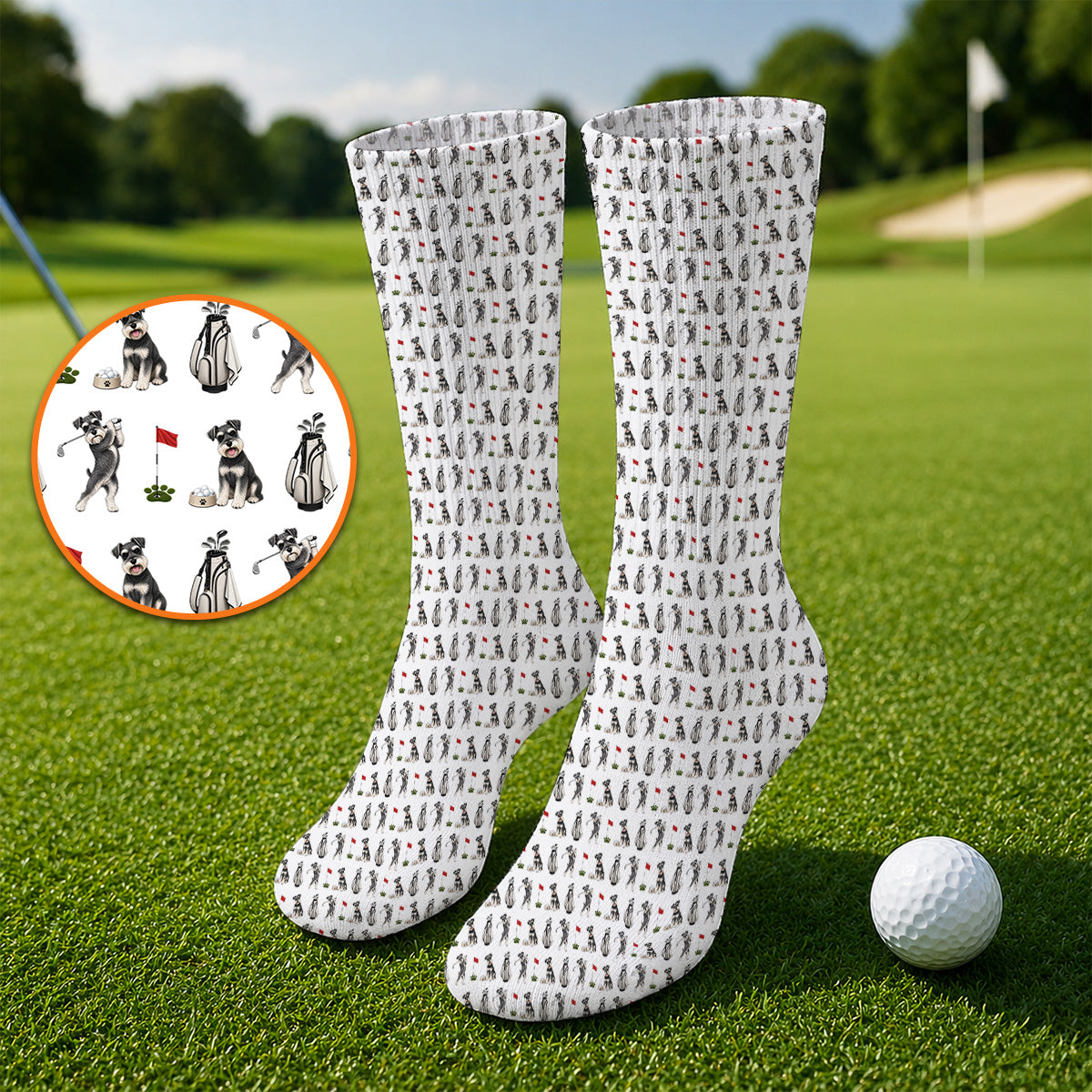 Funny Miniature Schnauzer Golf Socks, Schnauzer Pattern Golf Sock, Gift For Golf Lovers