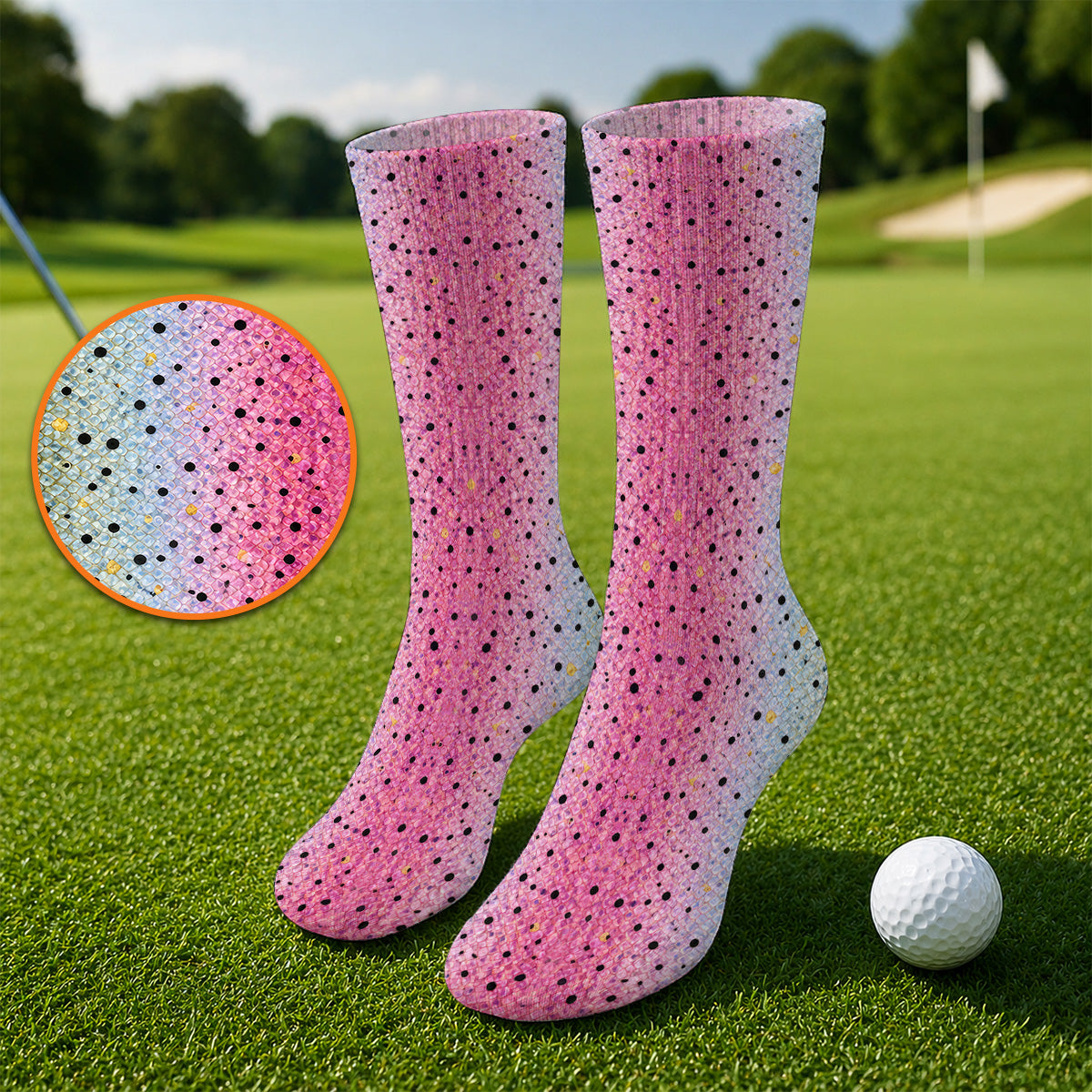 Crazy Rainbow Trout Skin Pattern Golf Socks, Pink Blue Fish Scale Golf Sock, Golf Gift For Golfers