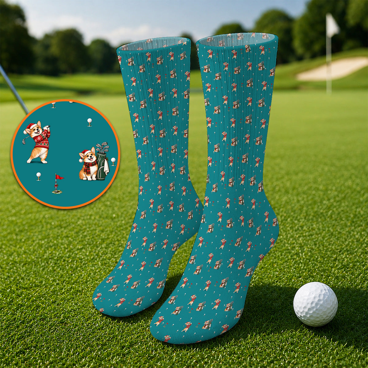 Crazy Corgi Christmas Golf Socks, Xmas Corgi Pattern Golf Sock, Golf Gift For Golfers