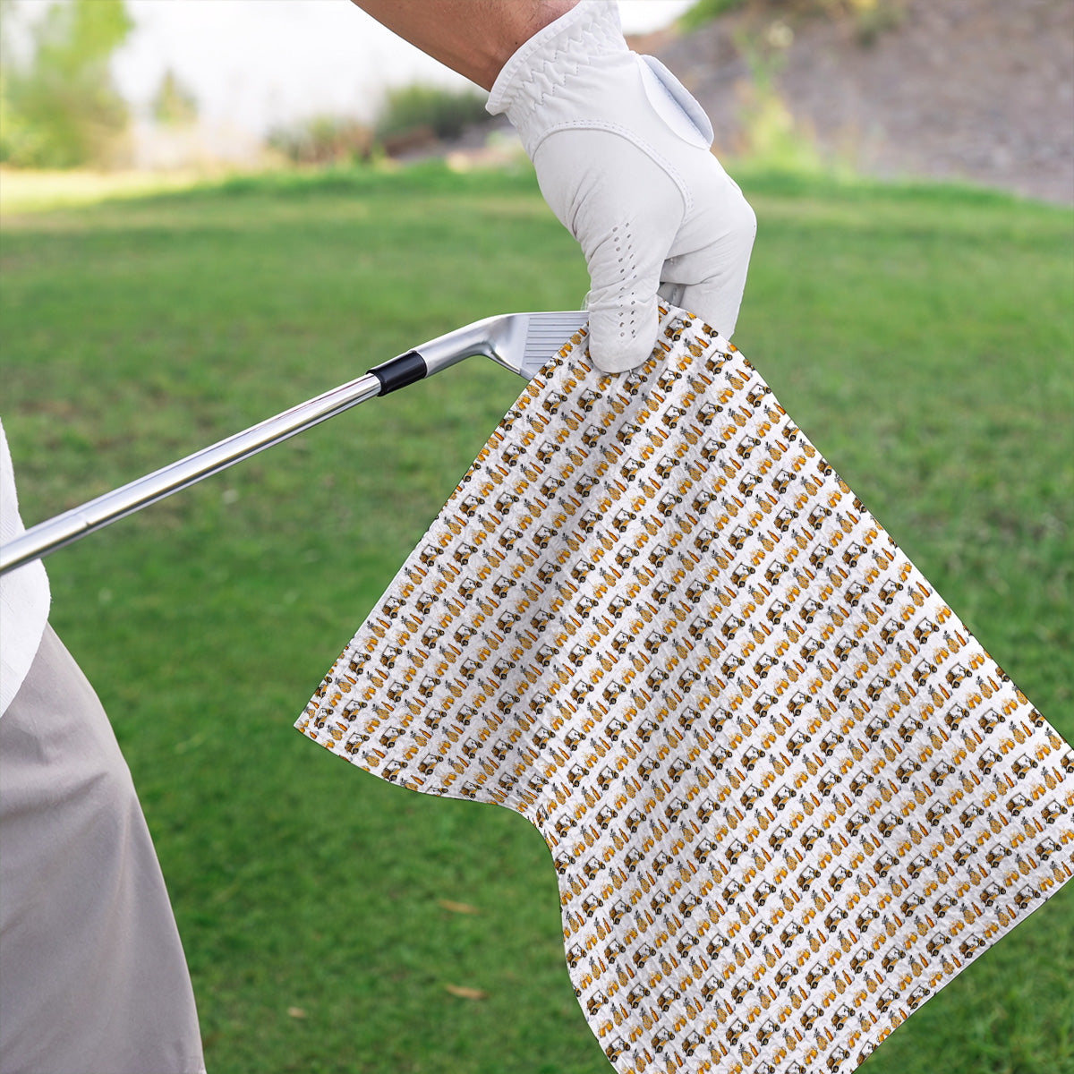 Golf & Beer Towels, Funny Beer Golf Cart Pattern Golf Towel, Beer Golf Gift For Golfers