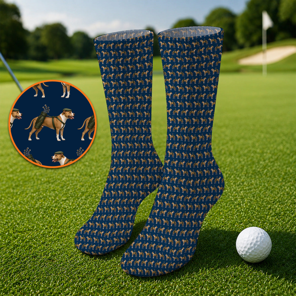 Funny Pit Bull Terrier Golf Socks, Pit Bull Pattern Golf Shirt, Golf Gift for Dog Lovers