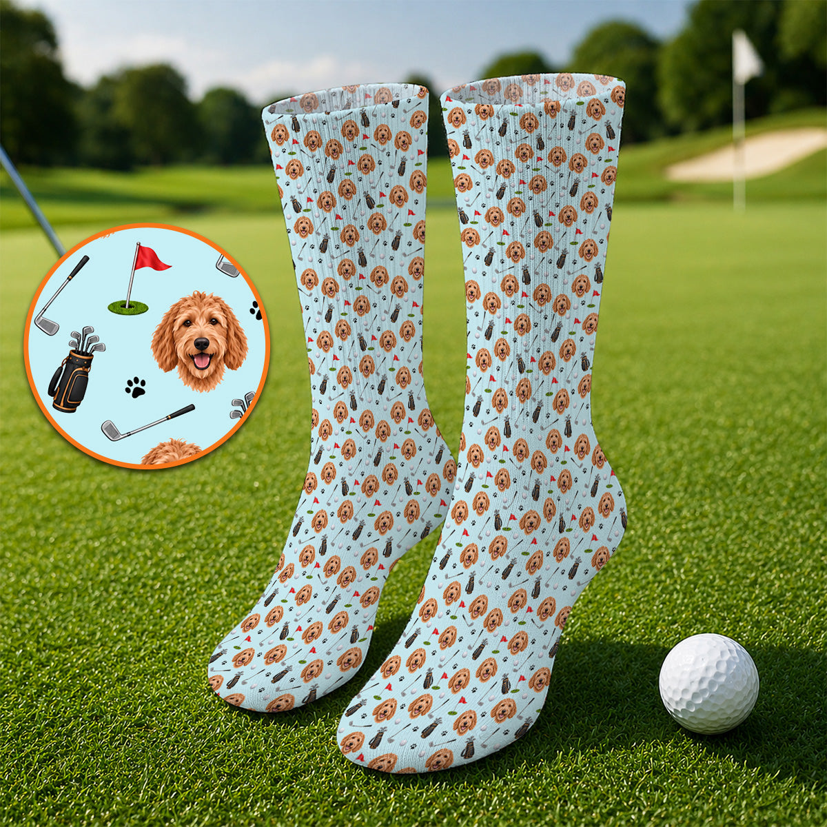 Goldendoodle Golf Socks, Crazy Doodle Dog Pattern Golf Sock, Golf Gift For Golfers