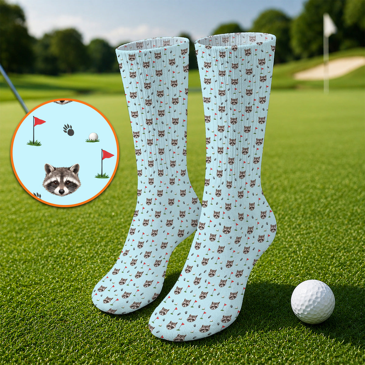 Funny Raccoon Golf Socks, Raccoon Pattern Golf Sock, Golf Gift For Golfers