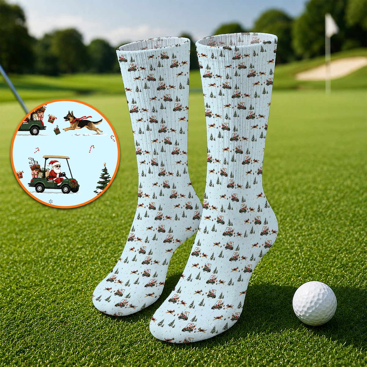 German Shepherd Pattern Golf Socks, German Christmas Golf Cart Sock, Festive Golf Gift for Dog Lovers
