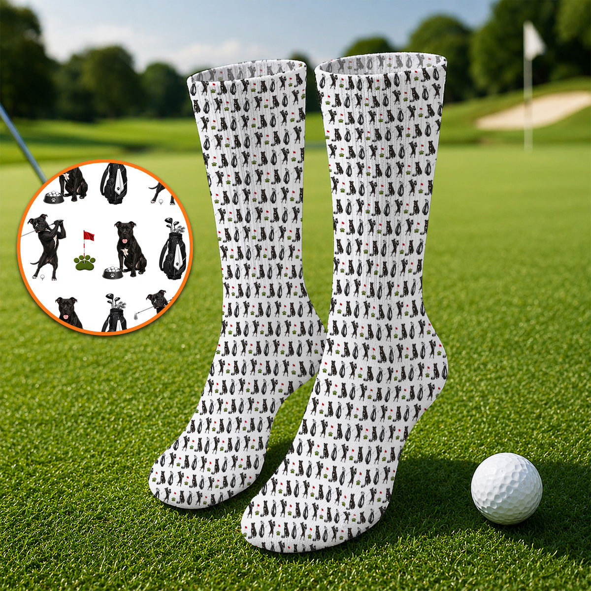 Funny Pit Bull Golf Pattern Socks, Black Pit Bull Golf Sock for Golfer, Golf Gift For Dog Lovers