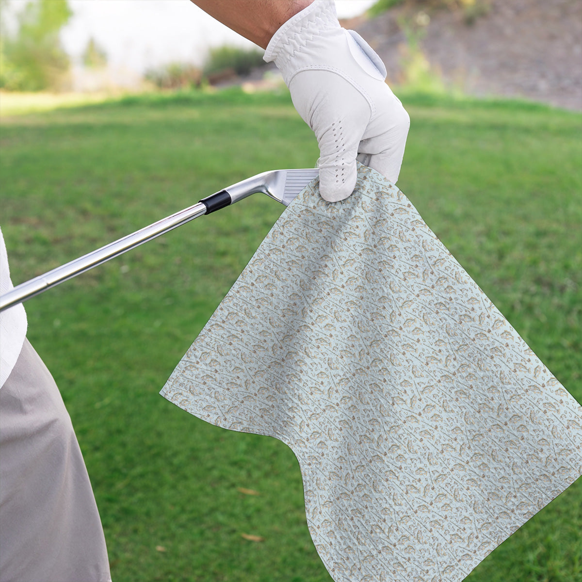 Vintage Bass Fishing Golf Towel, Fishing Lure & Rod Patterm Golf Towels, Golf Apparel Gift For Golfer