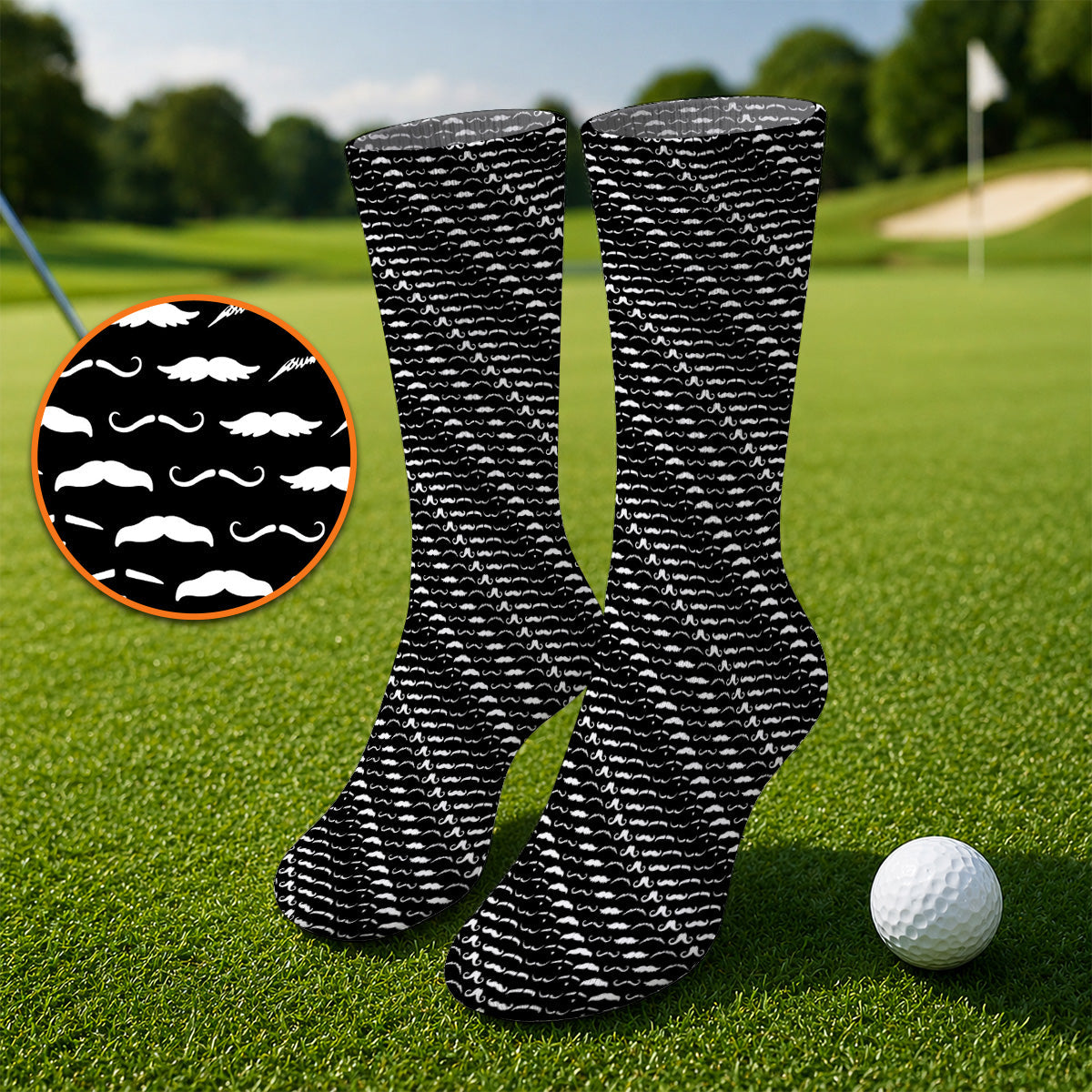Funny Mustache Golf Socks, Movember Pattern Golf Sock, Golf Gift for Golfers