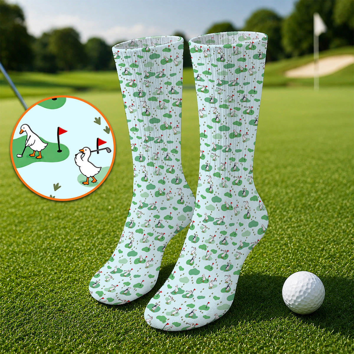Funny Goose Golf Socks, Playful Golfing Goose Pattern Golf Sock, Golf Gift For Golfers