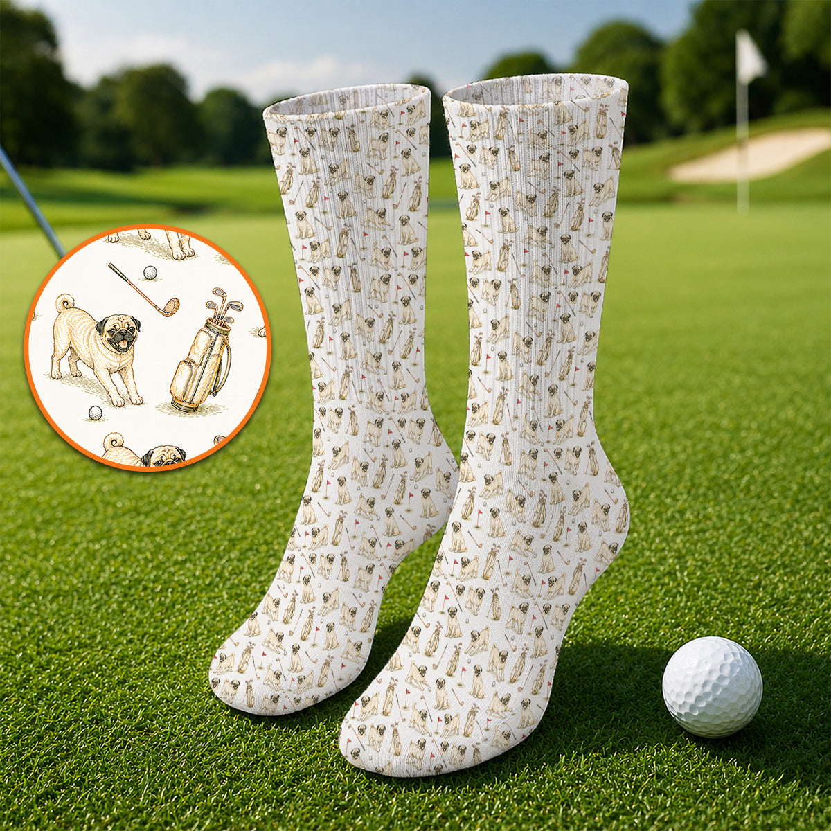 Funny Pug Golf Socks, Pug Pattern Golf Sock, Crazy Golf Gift For Golfer