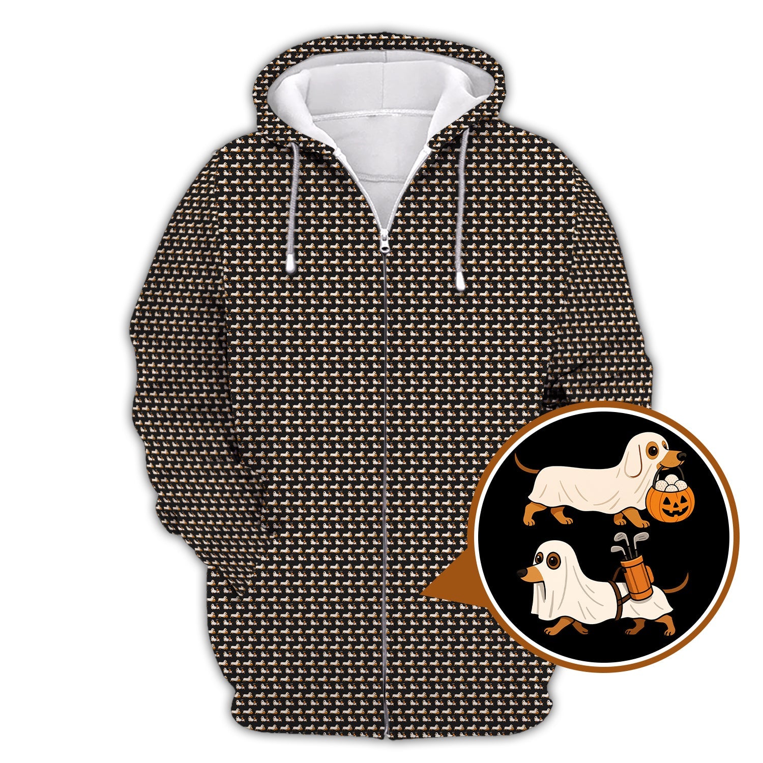 Funny Dachshund Golf Shirt For Men, Pattern Golf Shirt, Halloween Golf Shirt For Golfer