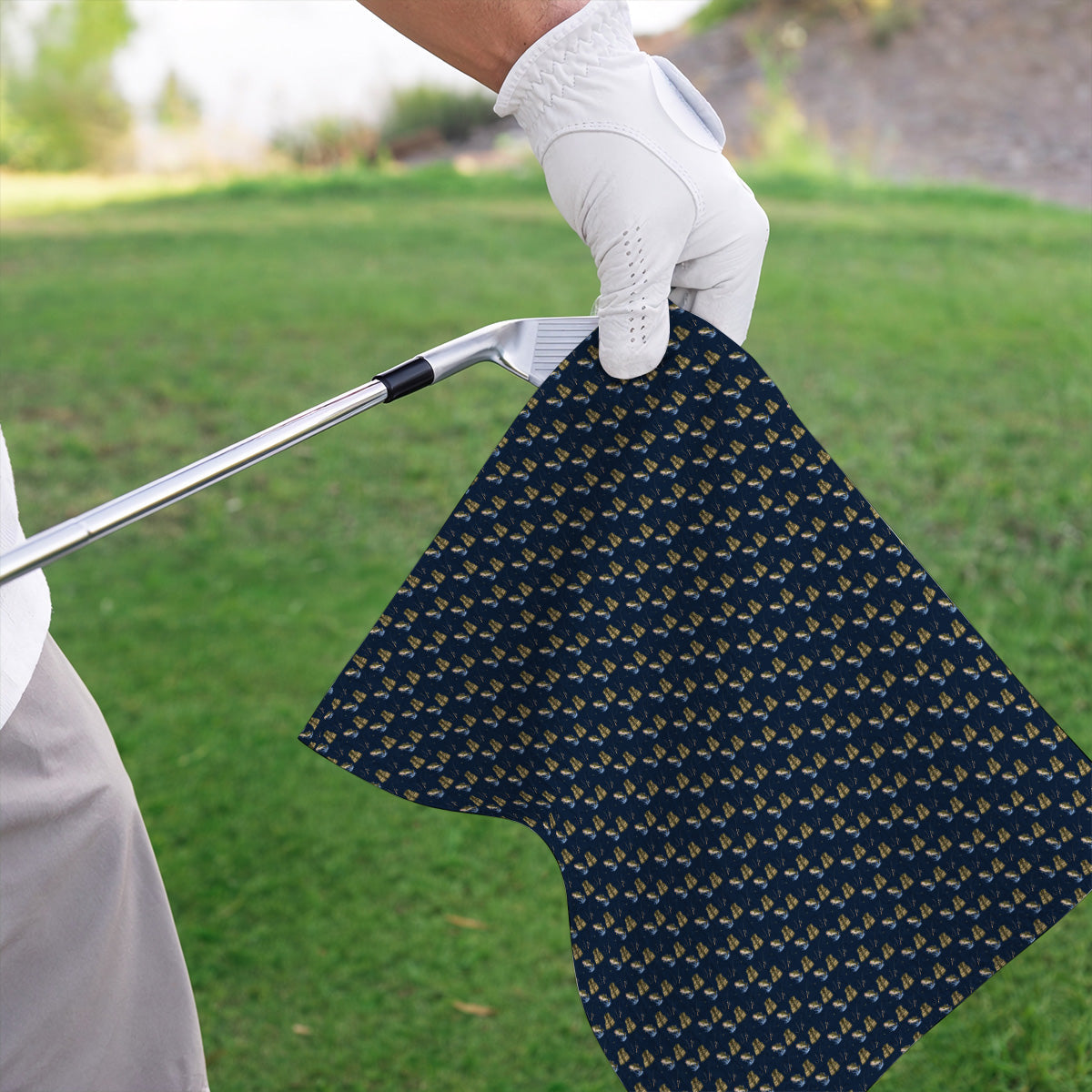 Bass Fishing Golf Towels, Largemouth Bass & Fishing Gear Pattern Golf Towel, Crazy Golf Gift For Golfers