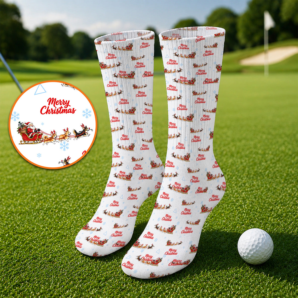 Corgi Christmas Pattern Golf Socks, Funny Corgi Golf Sock, Xmas Golf Gift For Golfers