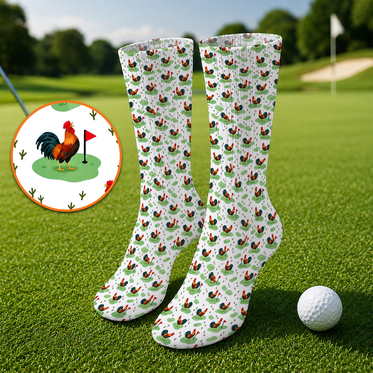 Crazy Rooster Golf Socks, Rooster Pattern Golf Sock For Chicken Lovers, Golf Gift For Golfers