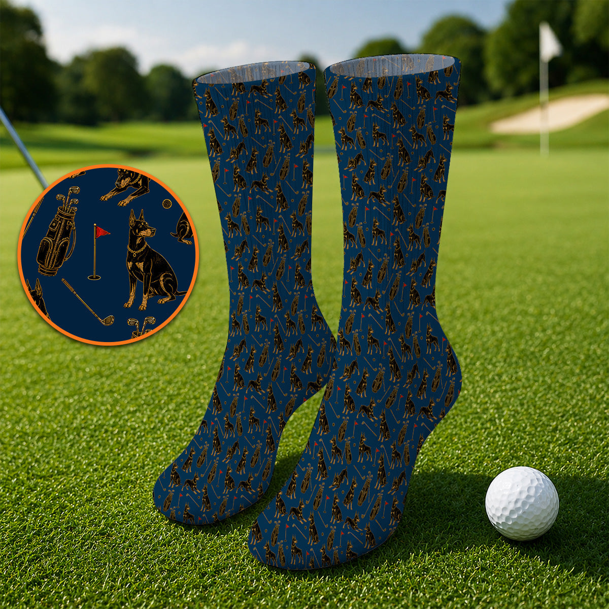 Crazy Doberman Golf Socks, Doberman Pattern Golf Sock, Golf Gift For Golfer