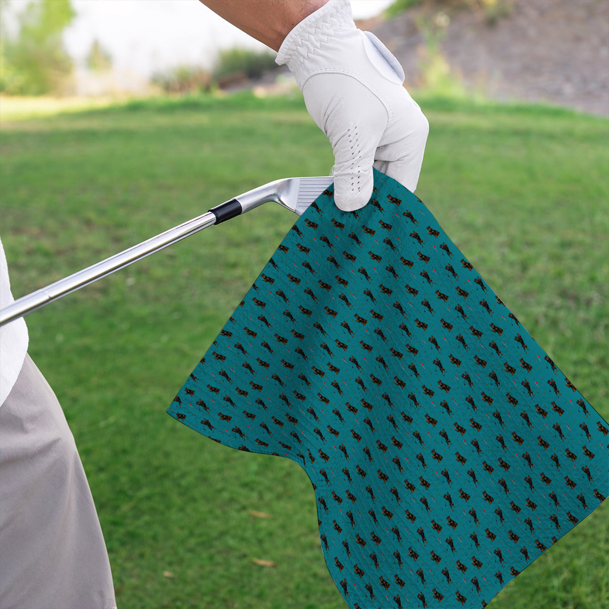 Rottweiler Golf Pattern Towel, Funny Rottweiler Playing Golf Towels, Dog Lover Gift For Golfer