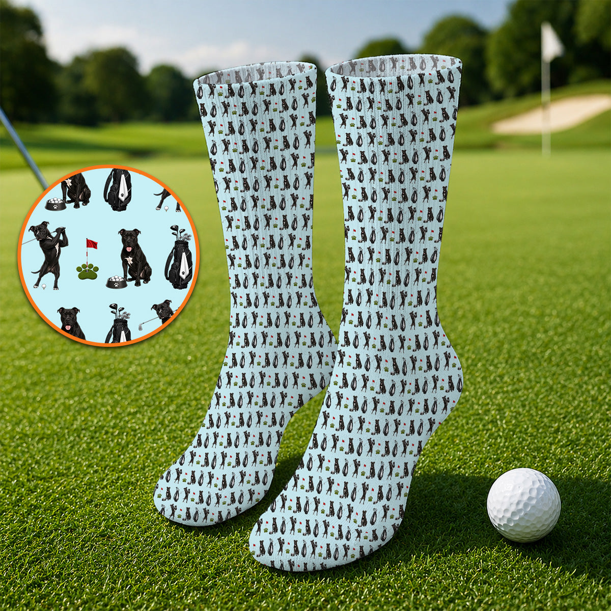 Funny Pit Bull Golf Pattern Socks, Black Pit Bull Golf Sock for Golfer, Golf Gift For Dog Lovers