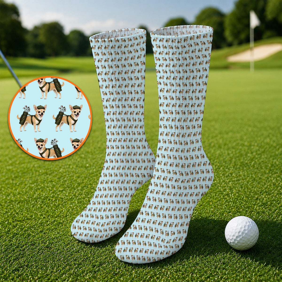Crazy Chihuahua Golf Socks, Cute Chihuahua Golf Pattern Sock for Dog Lovers, Golf Gift For Golfer