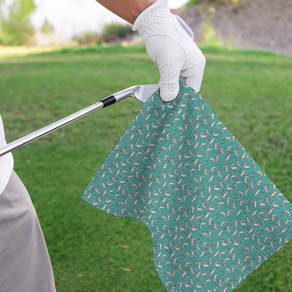 Crazy Rainbow Trout Pattern Golf Towel, Water Swirl Fish Golf Towels, Golf Gift For Trout Fishing Lovers