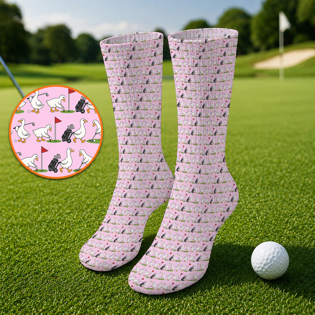 Cute Goose Golf Pattern Socks, Goose Golf Sock, Crazy Golf Gift for Golfers