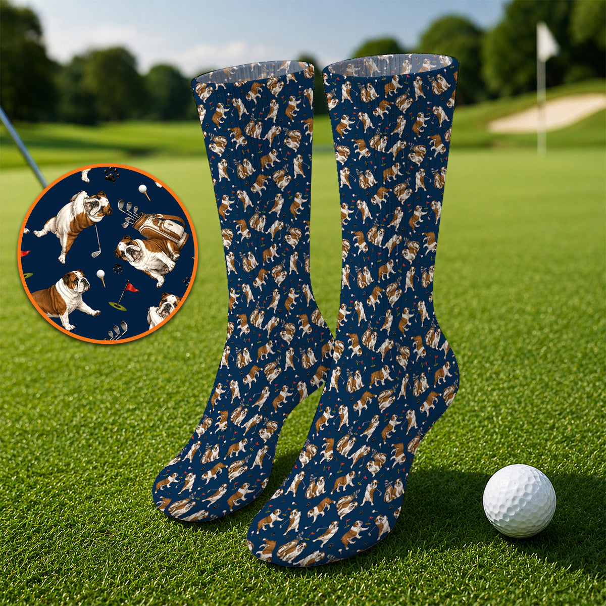 Funny Bulldog Pattern Golf Socks For Golfer, English Bulldog Golf Sock, Dog Golf Gift