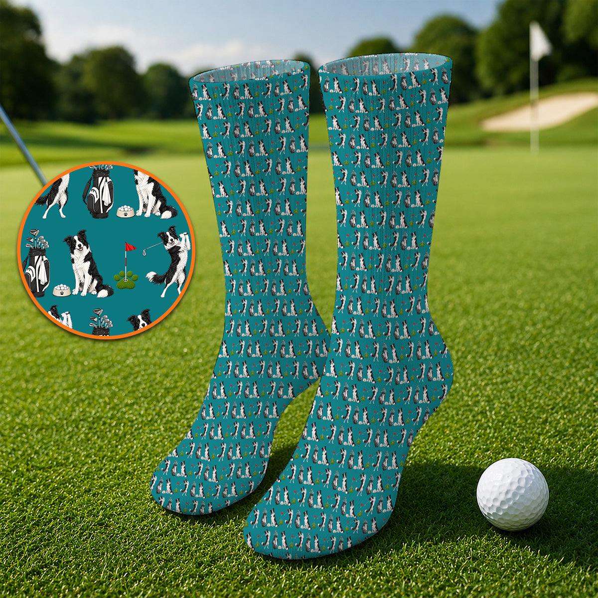 Border Collie Golf Socks, Border Collie Pattern Golf Sock for Dog Lovers, Funny Golf Gift for Golfer