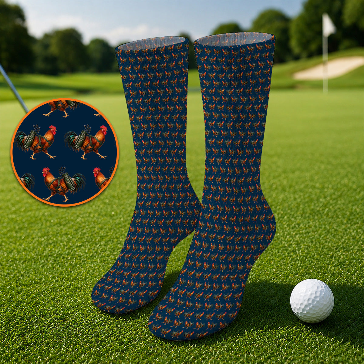 Rooster Pattern Golf Socks, Rooster Golf Sock For Chicken Lovers, Golf Gift For Golfer