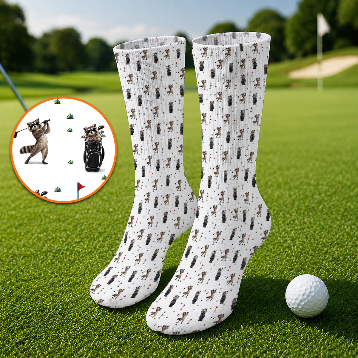 Raccoon Golf Socks, Funny Raccoon Golf Pattern Sock, Cute Golf Animal Gift For Golf Lovers