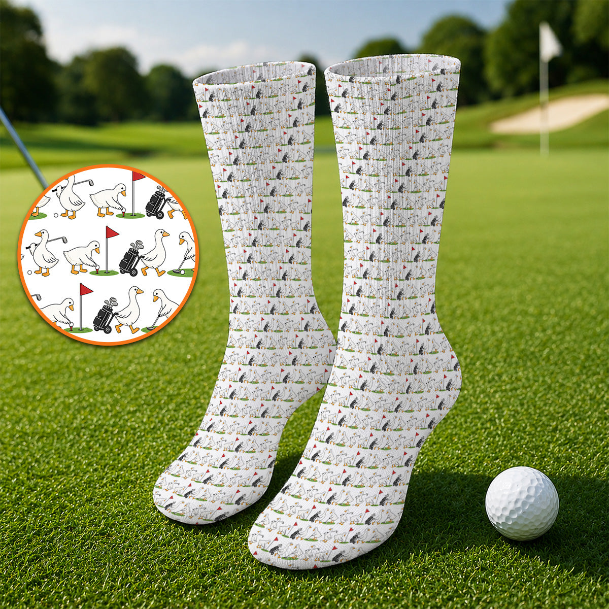 Cute Goose Golf Pattern Socks, Goose Golf Sock, Crazy Golf Gift for Golfers