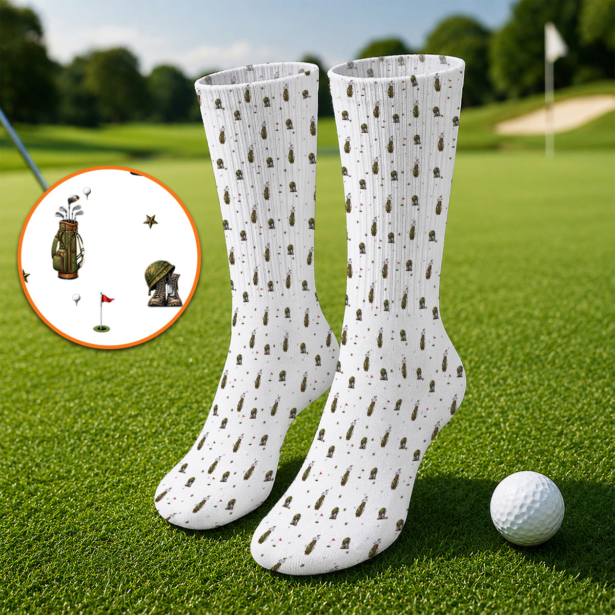 Veteran Golf Socks, Military Army Pattern Golf Sock, Patriotic Veteran Golf Gift For Golfers