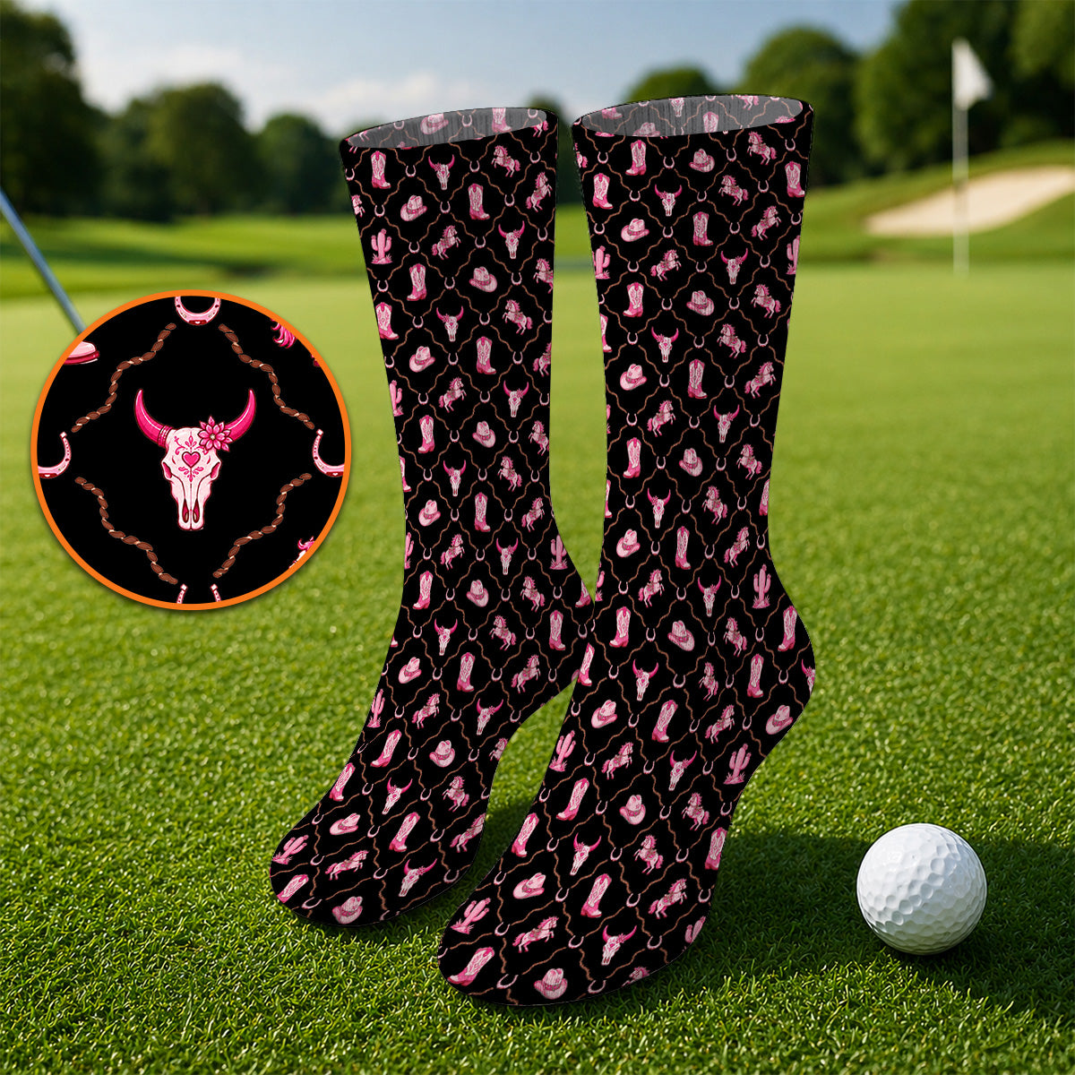 Pink Cowgirl Golf Socks, Western Rodeo Pattern Golf Sock, Funny Golf Gift For Golfers