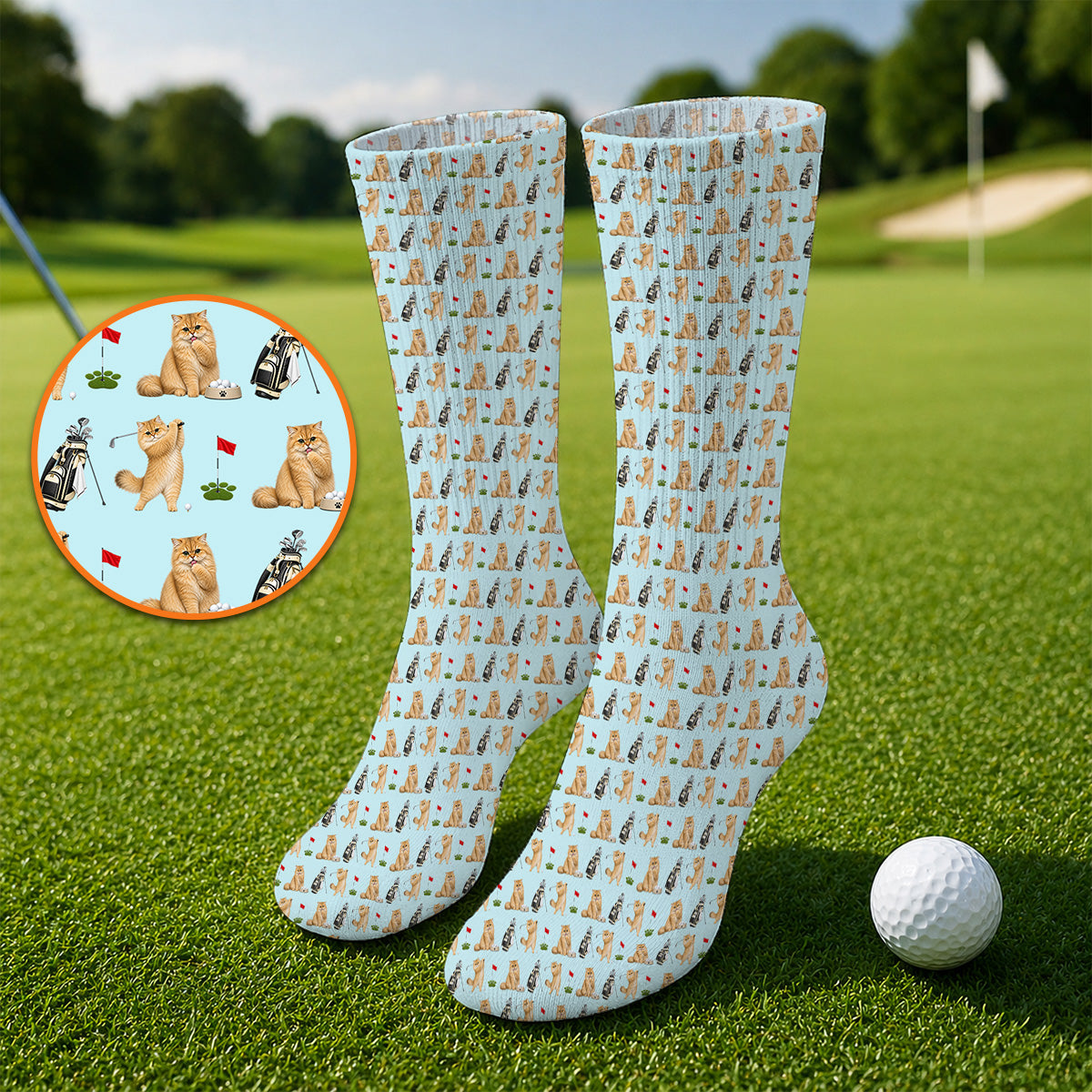 Golden British Longhair Golf Socks, Cute Golden British Longhair Pattern Golf Sock, Golf Gift for Cat Lovers