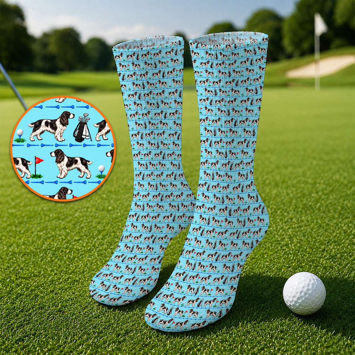 English Springer Spaniel Golf Socks, Crazy Pattern Golf Sock For Dog Lovers, Golf Gift For Golfer